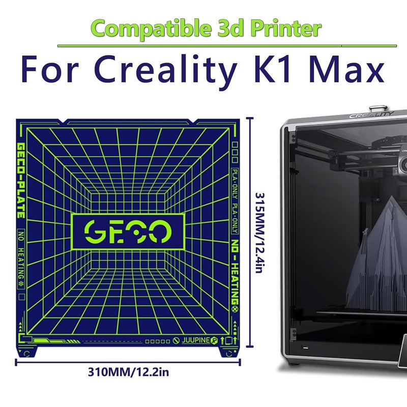 Wefuit JUUPINE Upgraded K1 Max Build Plate Geco Plate,310x315 MM PLA Cold Printing Plate (No Heating) Energy Saving 0℃ Printing Spring Steel Hot Bed for Creality K1 Max/Ender 3 V3 Plus 3D Printer - Image 4